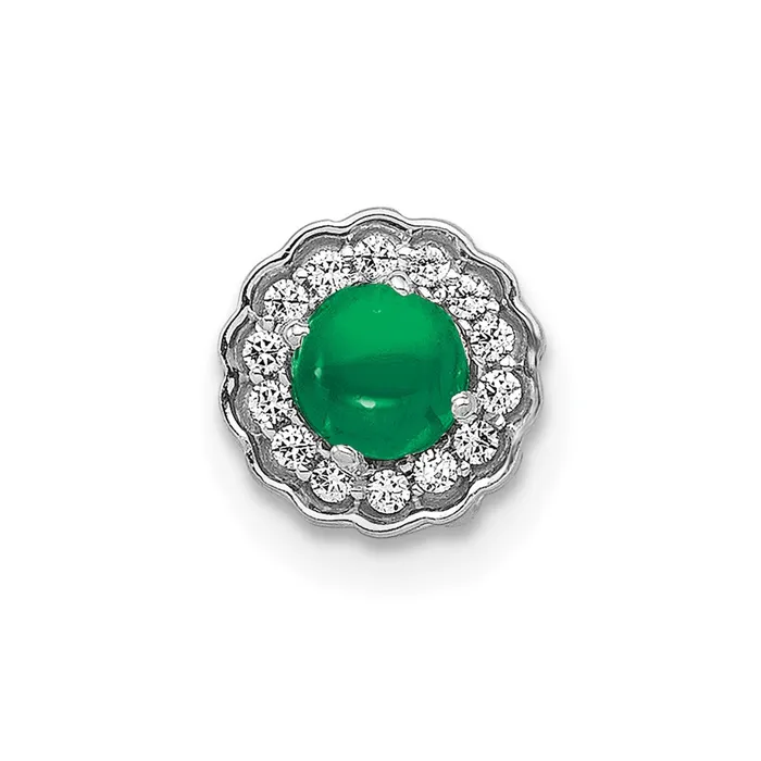 14k White Gold Halo Real Diamond and Cabochon Emerald Chain Slide Goldia Necklaces 14k White Gold Halo Real Diamond and Cabochon Emerald Chain Slide Goldia Necklaces