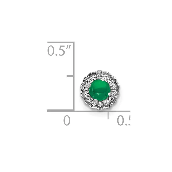 14k White Gold Halo Real Diamond and Cabochon Emerald Chain Slide Goldia Necklaces