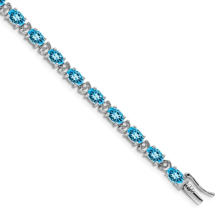 14k White Gold Oval Blue Topaz and Natural Diamond Bracelet goldiaca Bracelets 14k White Gold Oval Blue Topaz and Natural Diamond Bracelet goldiaca Bracelets
