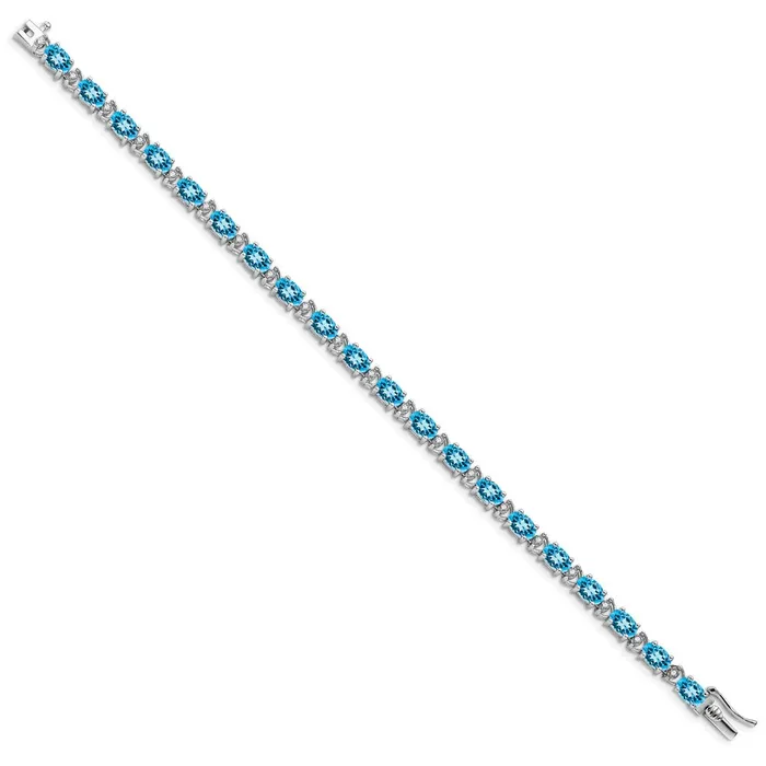 14k White Gold Oval Blue Topaz and Natural Diamond Bracelet goldiaca Bracelets