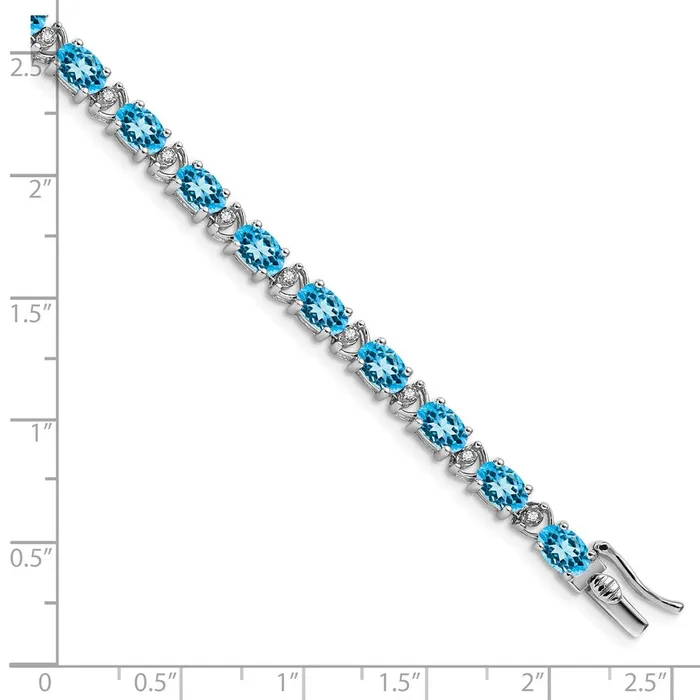 14k White Gold Oval Blue Topaz and Natural Diamond Bracelet goldiaca Bracelets