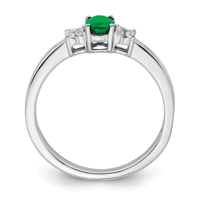 14k White Gold Oval Emerald and Real Diamond Ring Goldia Rings