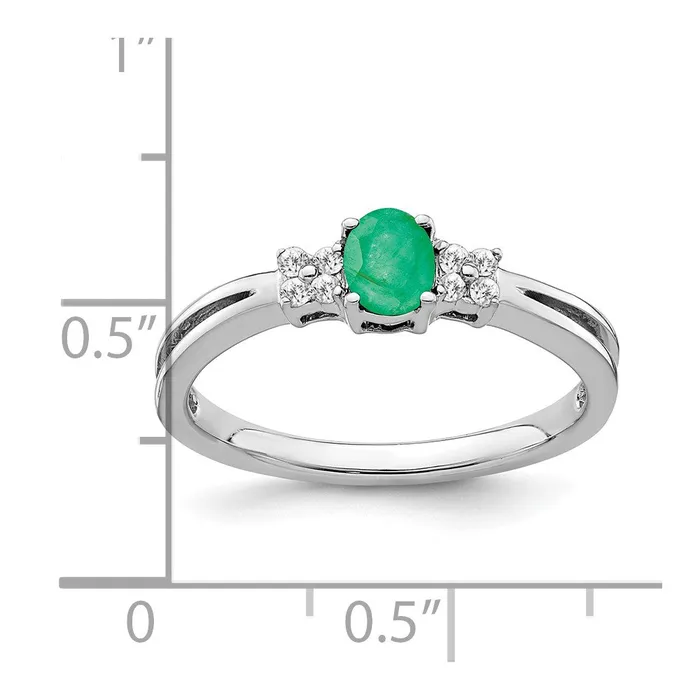 14k White Gold Oval Emerald and Real Diamond Ring Goldia Rings