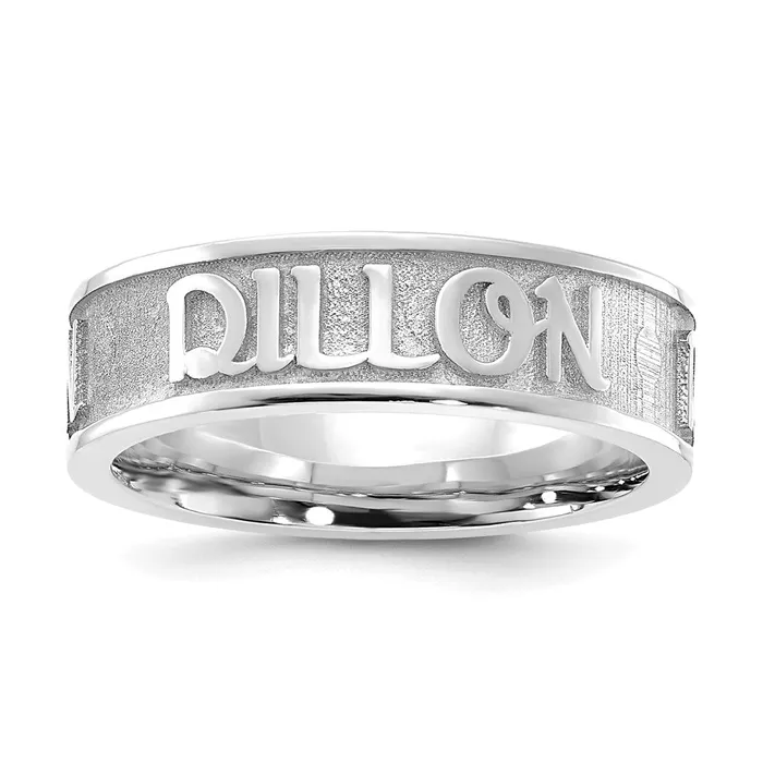 14K White Gold Polished and Textured Personalized Name Ring Goldia Rings 14K White Gold Polished and Textured Personalized Name Ring Goldia Rings