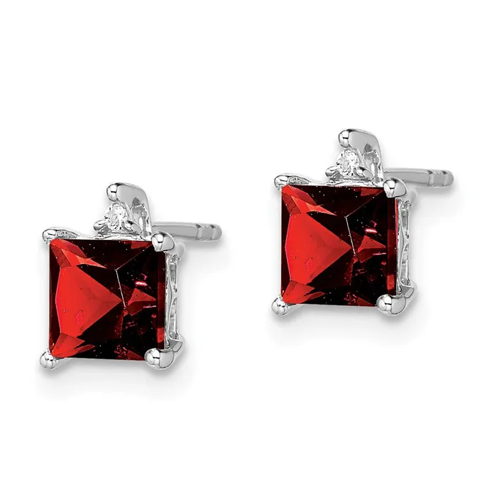 14k White Gold Princess Garnet and Real Diamond Earrings Goldia Earrings