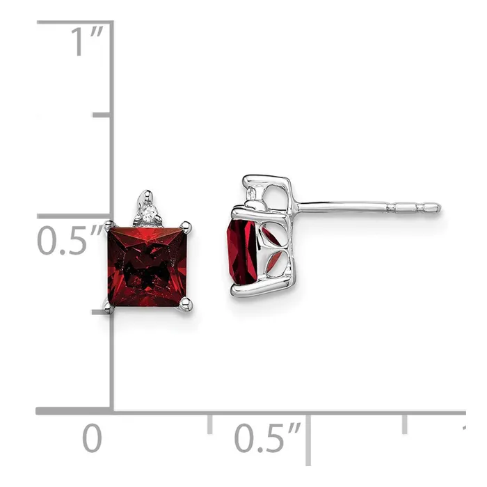 14k White Gold Princess Garnet and Real Diamond Earrings Goldia Earrings
