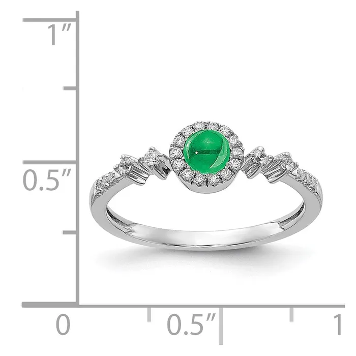 14k White Gold Real Diamond and Cabochon Emerald Halo Ring Goldia Rings
