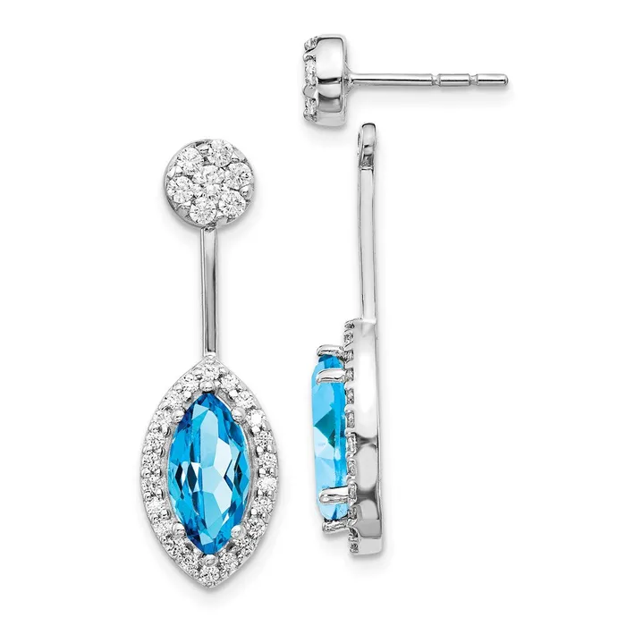 14k White Gold Real Diamond Blue Topaz Earrings Goldia Earrings