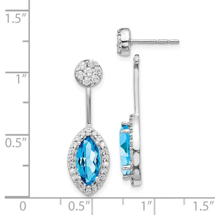 14k White Gold Real Diamond Blue Topaz Earrings Goldia Earrings