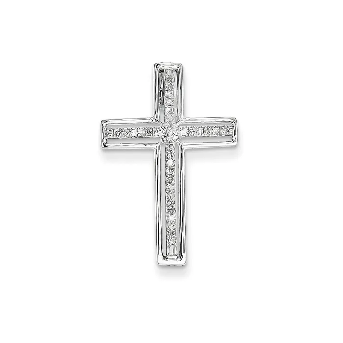 14K White Gold Real Diamond Cross Pendant Slide Goldia Necklaces