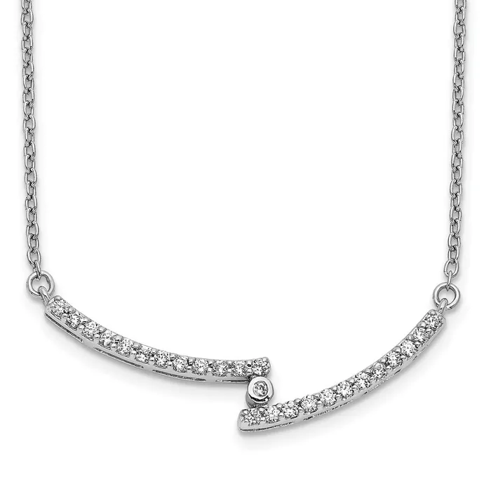 14k White Gold Real Diamond Curved Bar Necklace Goldia Necklaces