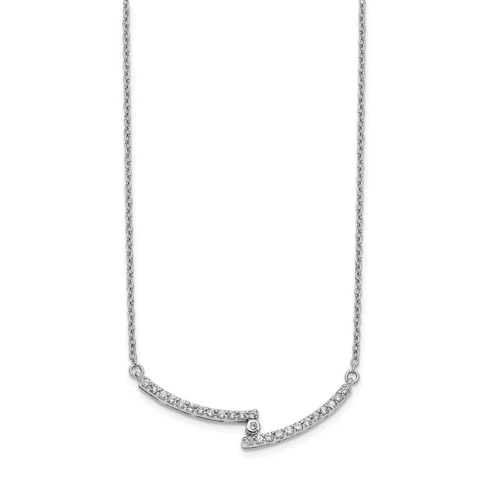 14k White Gold Real Diamond Curved Bar Necklace Goldia Necklaces