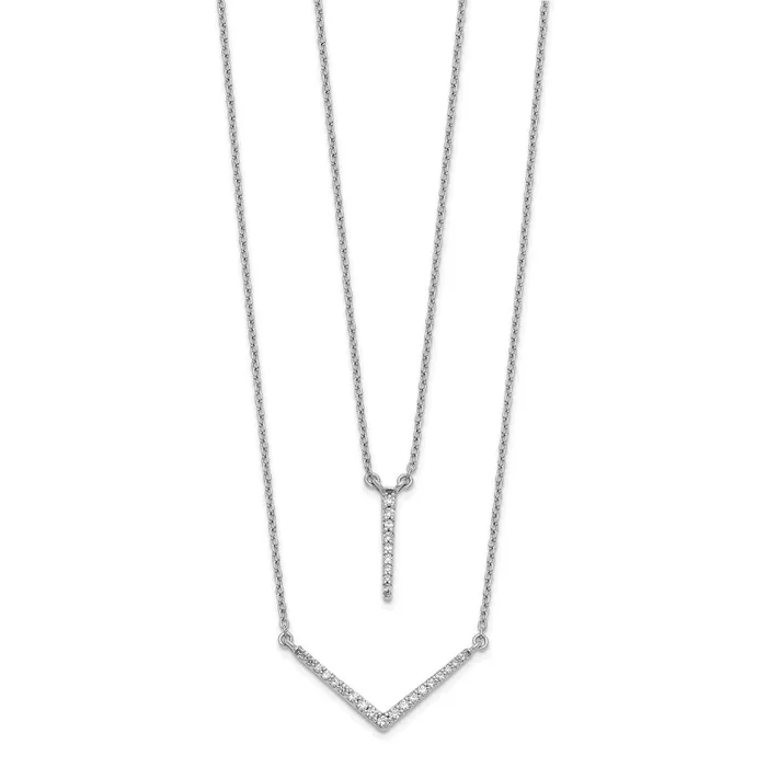 14k White Gold Real Diamond Double Strand 18 inch Necklace Goldia Necklaces