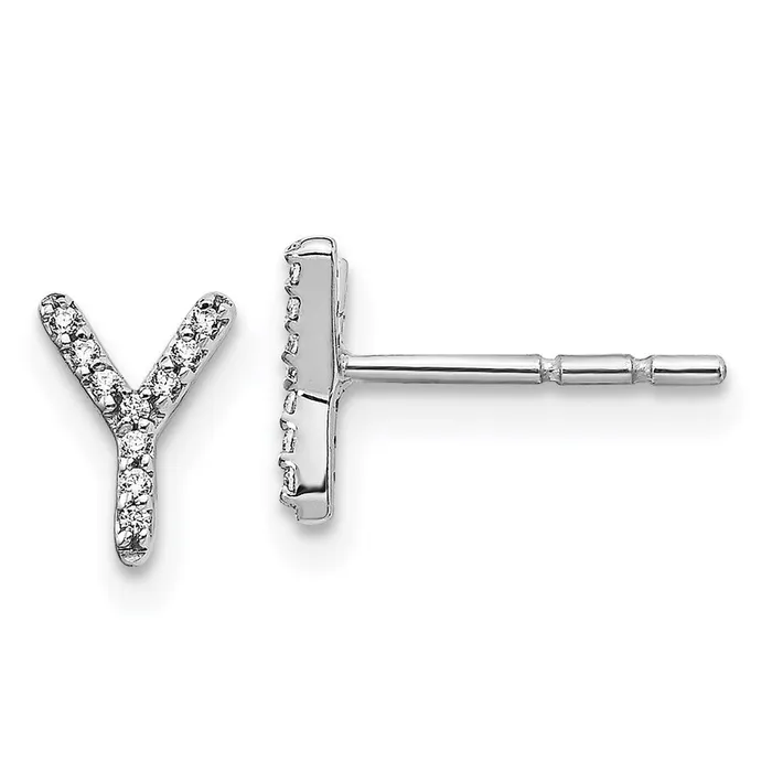 14k White Gold Real Diamond Initial Y Earrings Goldia Earrings