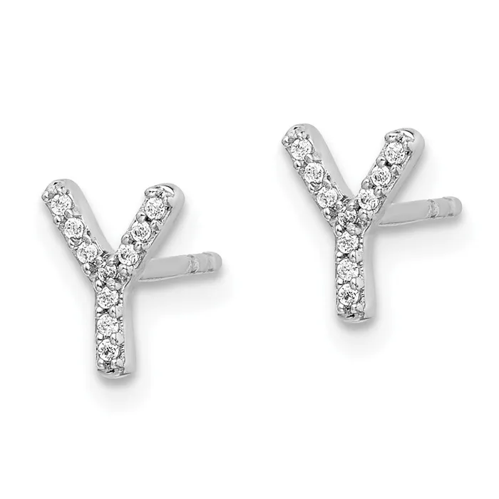 14k White Gold Real Diamond Initial Y Earrings Goldia Earrings
