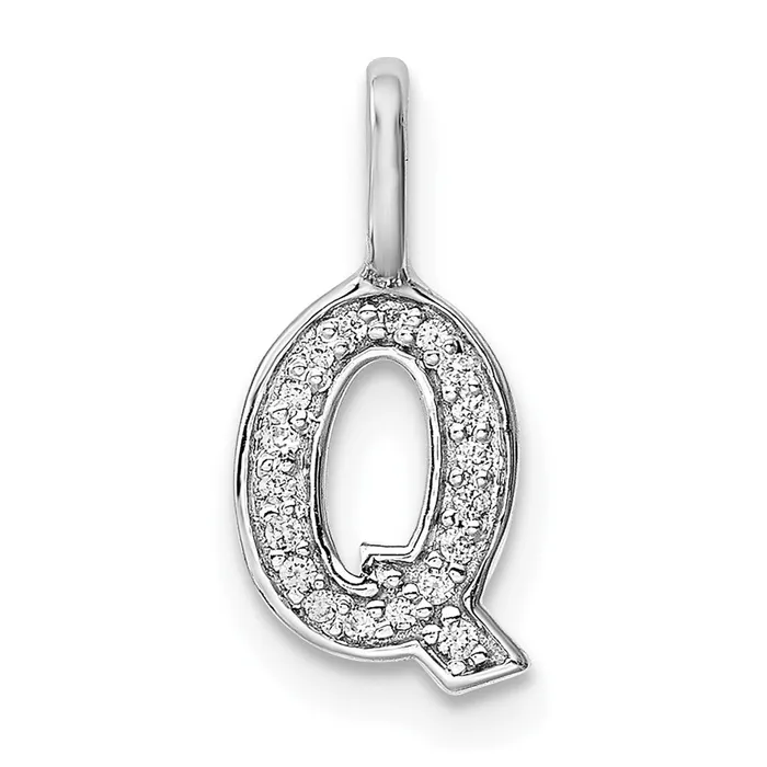 14K White Gold Real Diamond Letter Q Initial Pendant Goldia Necklaces