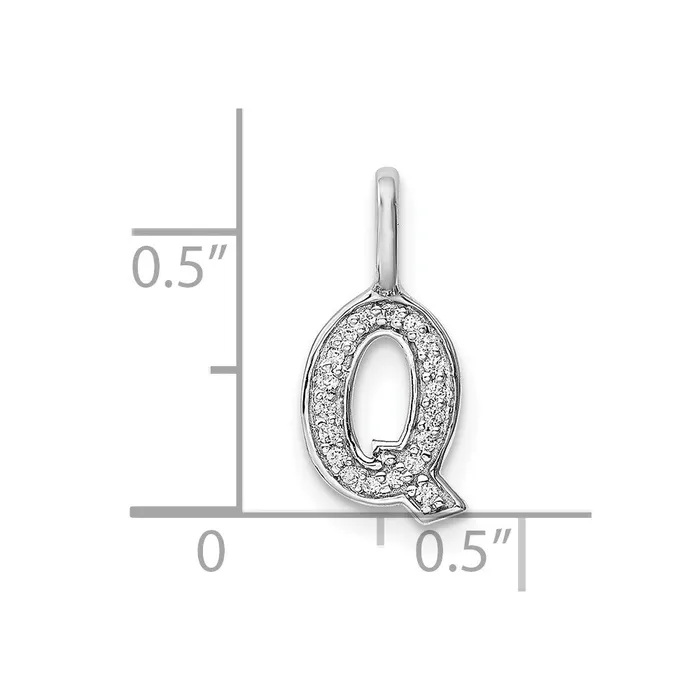14K White Gold Real Diamond Letter Q Initial Pendant Goldia Necklaces