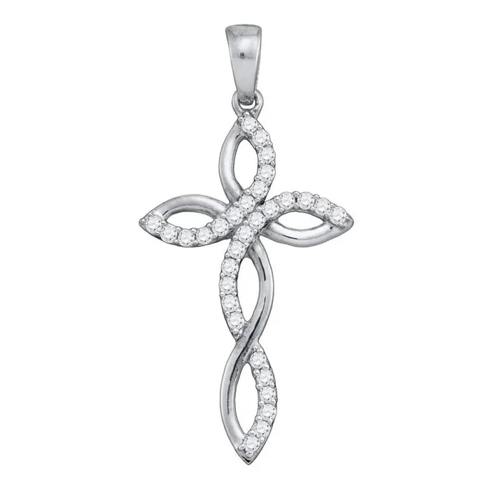 14k White Gold Round Diamond Cross Pendant 13 Cttw gndatlanta Necklaces