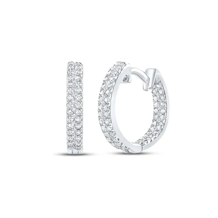 14k White Gold Round Diamond Hoop Earrings 15 Cttw gndatlanta Earrings