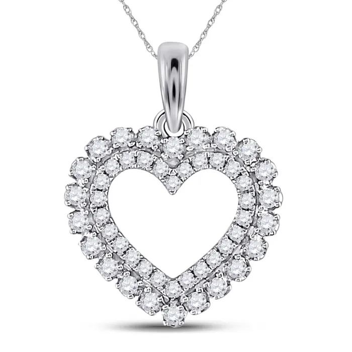 14k White Gold Round Diamond Outline Heart Pendant 38 Cttw gndatlanta Necklaces 14k White Gold Round Diamond Outline Heart Pendant 38 Cttw gndatlanta Necklaces