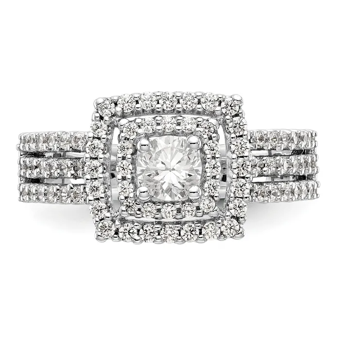 14K White Gold Round Simulated Diamond Cushion Halo Engagement Ring Goldiacom Rings