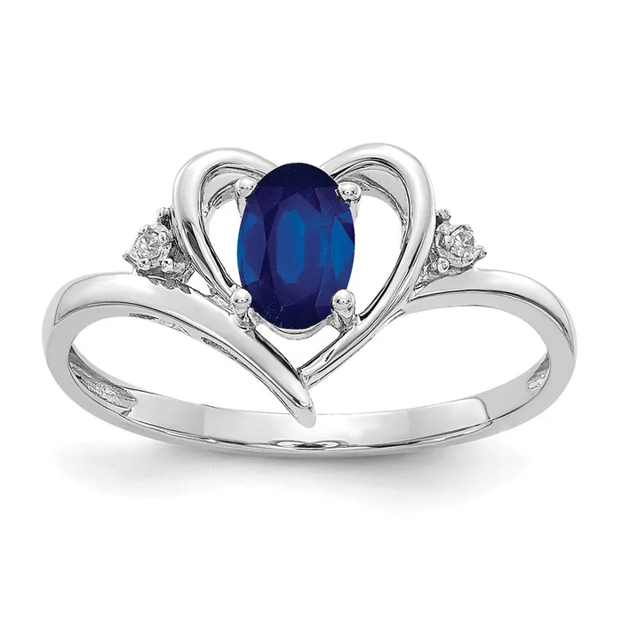 14k White Gold Sapphire and Real Diamond Heart Ring Goldiacom Rings