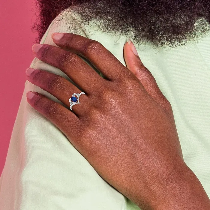 14k White Gold Sapphire and Real Diamond Heart Ring Goldiacom Rings