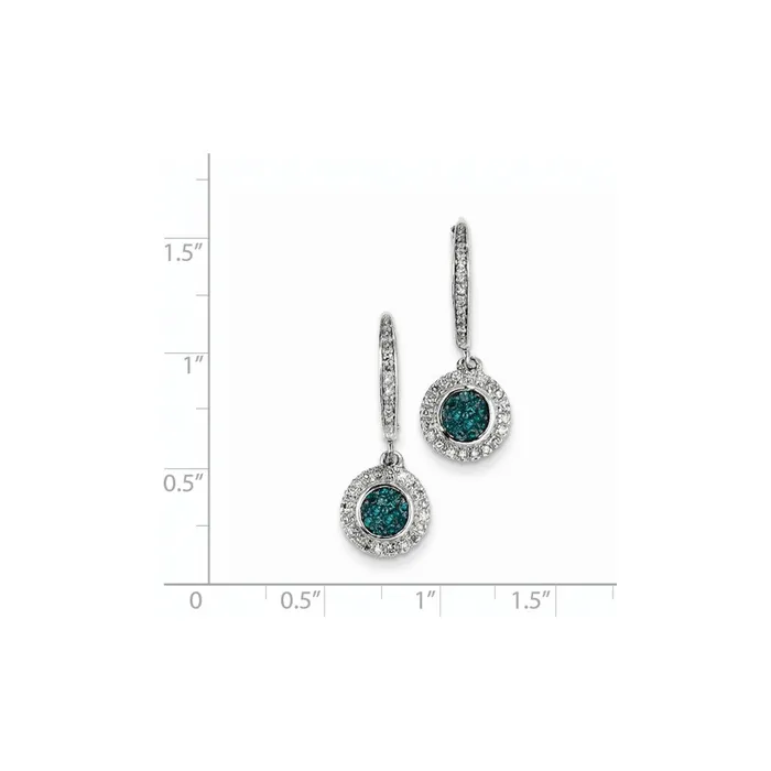 14k White Gold w Blue and White Real Diamond Leverback Earrings Goldia Earrings