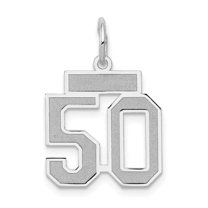 14k White Goldw Small Satin Number 50 Charm Goldia Charm Necklaces
