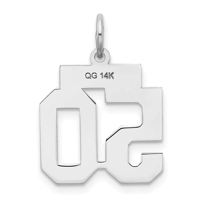 14k White Goldw Small Satin Number 50 Charm Goldia Charm Necklaces