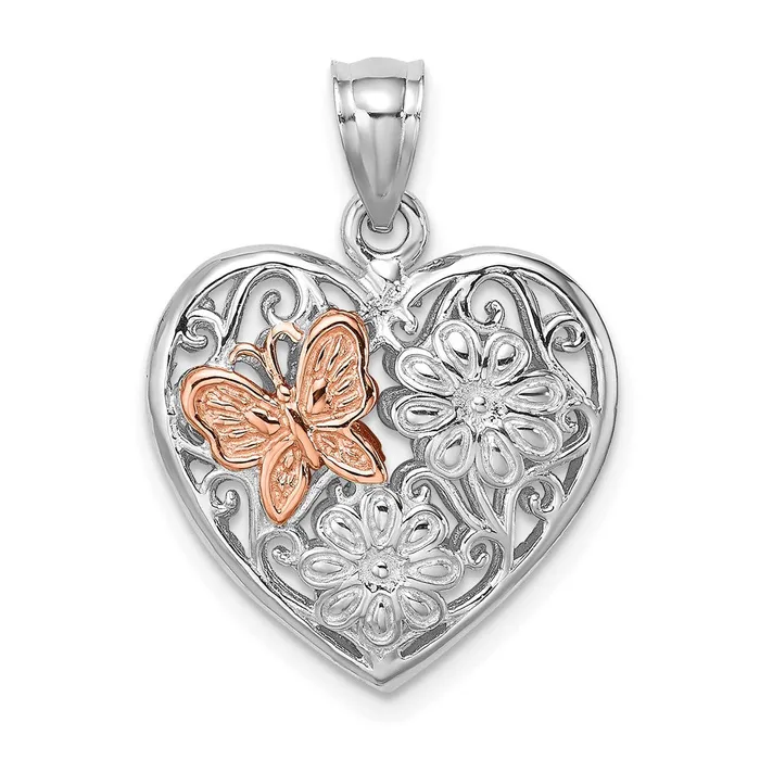 14k WhiteRose Gold White and Rose Gold 3D Heart w Butterfly Reversible Charm Goldia Earrings 14k WhiteRose Gold White and Rose Gold 3D Heart w Butterfly Reversible Charm Goldia Earrings