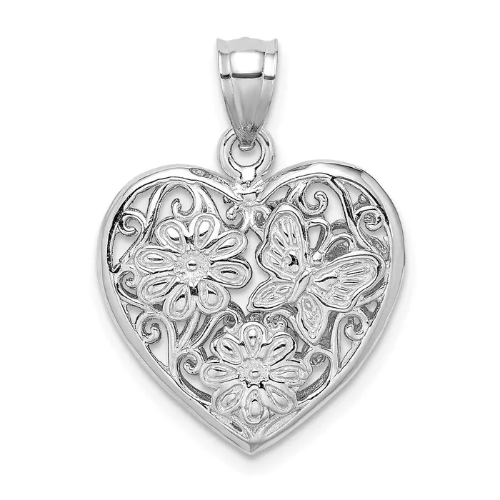 14k WhiteRose Gold White and Rose Gold 3D Heart w Butterfly Reversible Charm Goldia Earrings