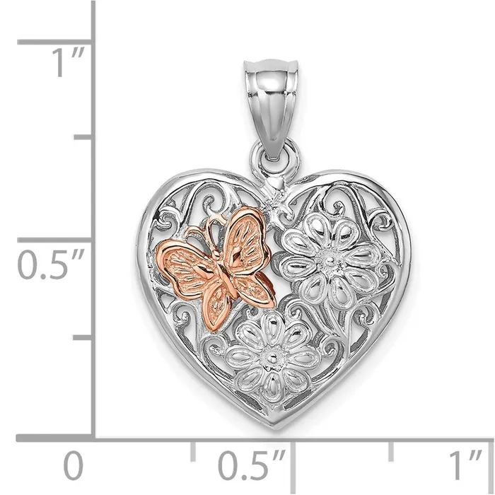 14k WhiteRose Gold White and Rose Gold 3D Heart w Butterfly Reversible Charm Goldia Earrings