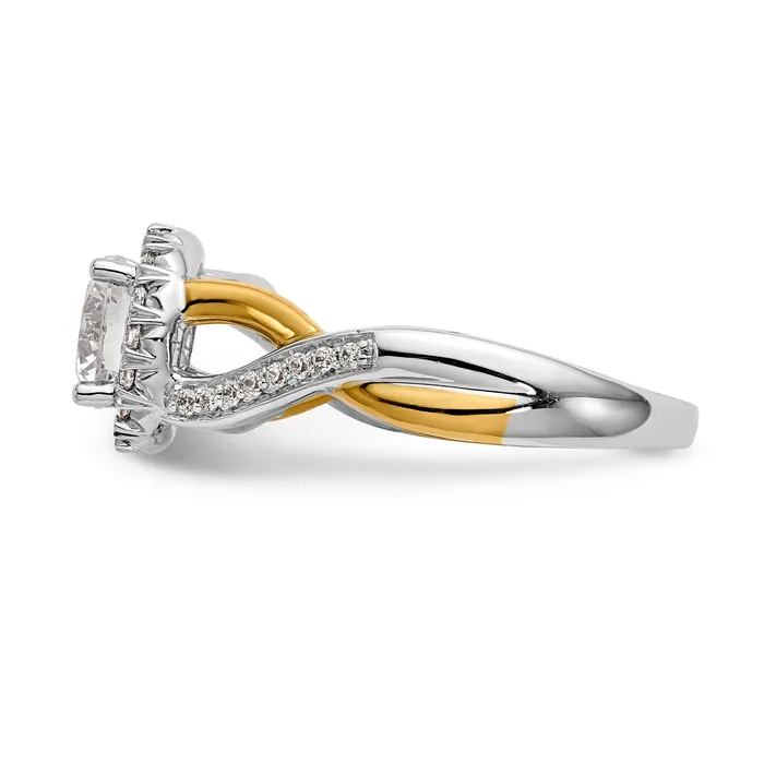14K Yellow and White Gold Round Simulated Diamond Halo Engagement Ring Goldiacom Rings