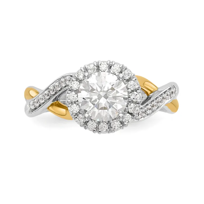 14K Yellow and White Gold Round Simulated Diamond Halo Engagement Ring Goldiacom Rings