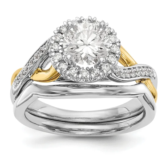 14K Yellow and White Gold Round Simulated Diamond Halo Engagement Ring Goldiacom Rings