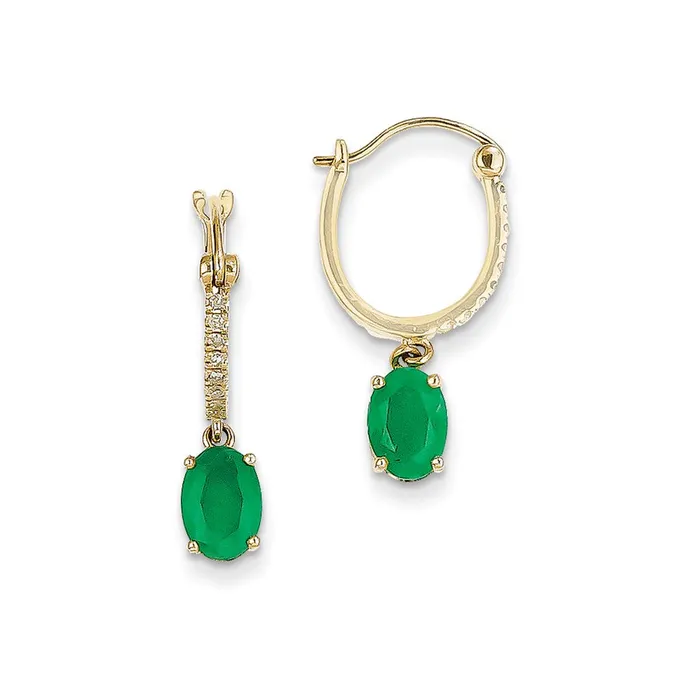 14k Yellow Gold 110ct Real Diamond u0026 Emerald Dangle Hoop Earrings Goldia Earrings