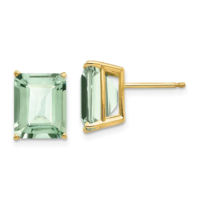 14k Yellow Gold 10x8 EmeraldCut Green Quartz Earrings Goldia Earrings