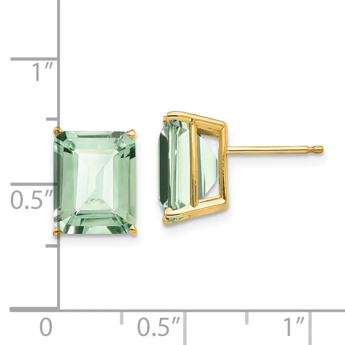 14k Yellow Gold 10x8 EmeraldCut Green Quartz Earrings Goldia Earrings