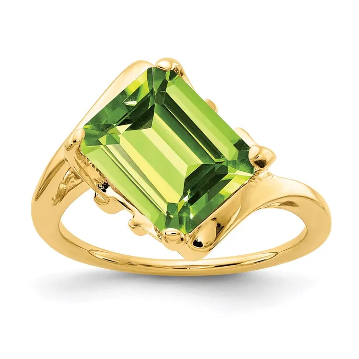 14K Yellow Gold 10x8mm Emerald Cut Peridot ring Goldia Rings