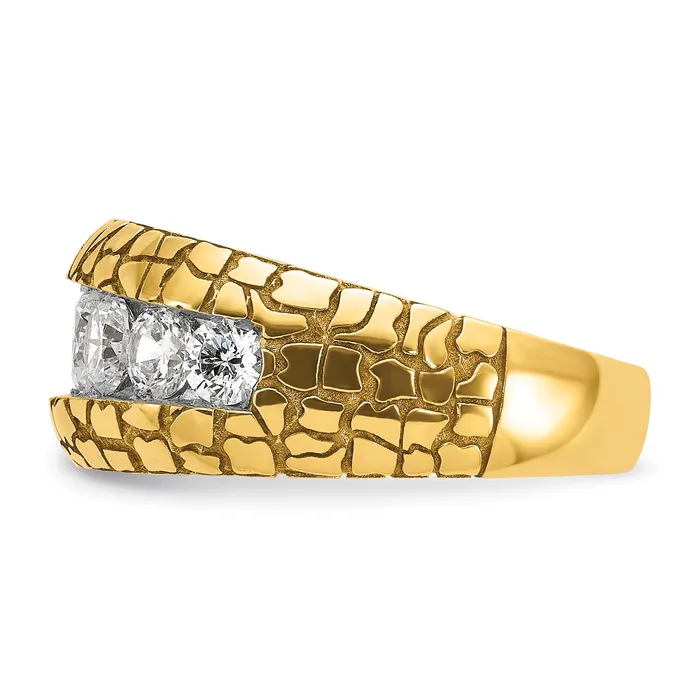 14k Yellow Gold 2 Ct Lab Grown Diamond VSSI G Mens Nugget Ring Goldia Rings