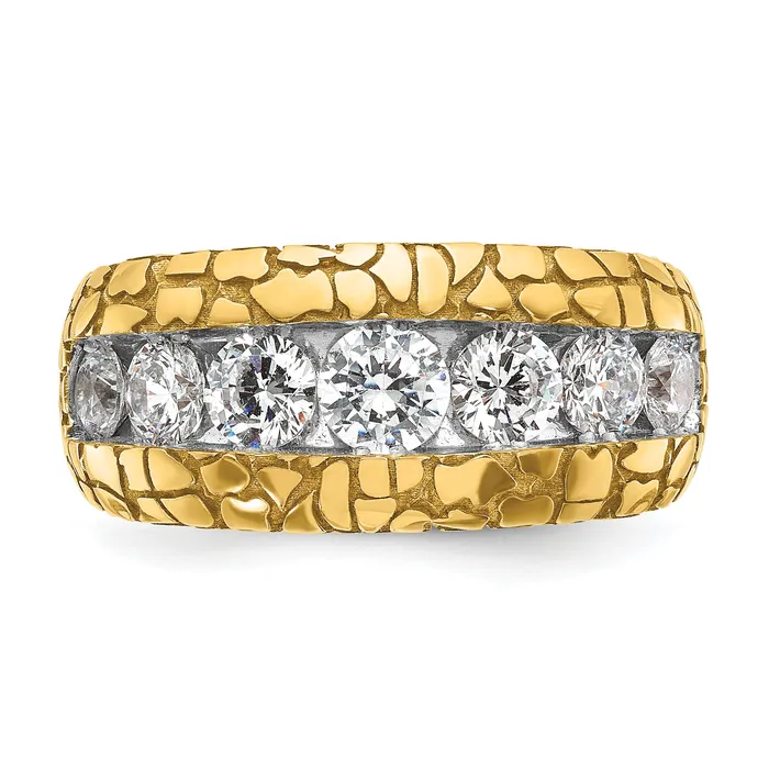 14k Yellow Gold 2 Ct Lab Grown Diamond VSSI G Mens Nugget Ring Goldia Rings