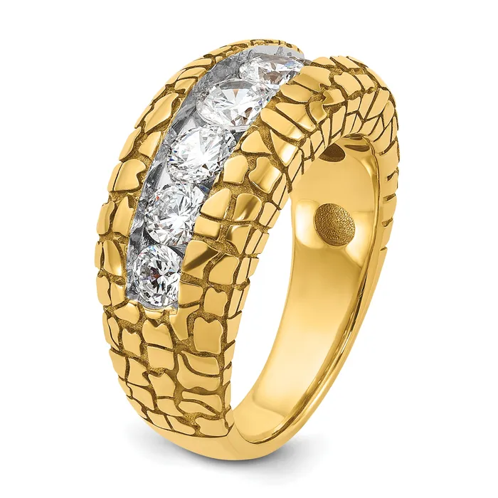 14k Yellow Gold 2 Ct Lab Grown Diamond VSSI G Mens Nugget Ring Goldia Rings