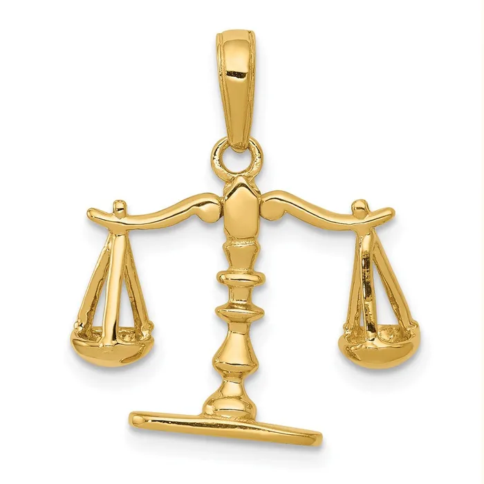 14k Yellow Gold 3D Moveable Scales of Justice Pendant Goldia Necklaces