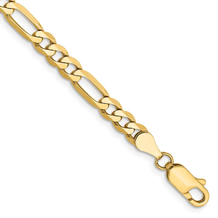 14K Yellow Gold 475mm Flat Figaro Chain Anklet MDS PreStyled Sets