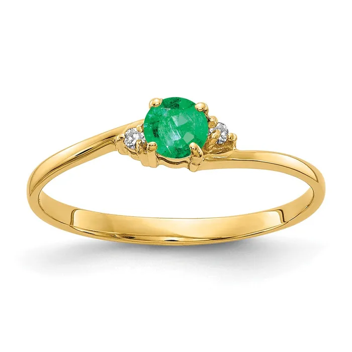 14k Yellow Gold 4mm Emerald VS Diamond ring Goldia Rings