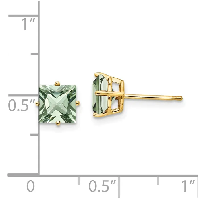 14k Yellow Gold 6mm Square Green Quartz Earrings Goldia Earrings