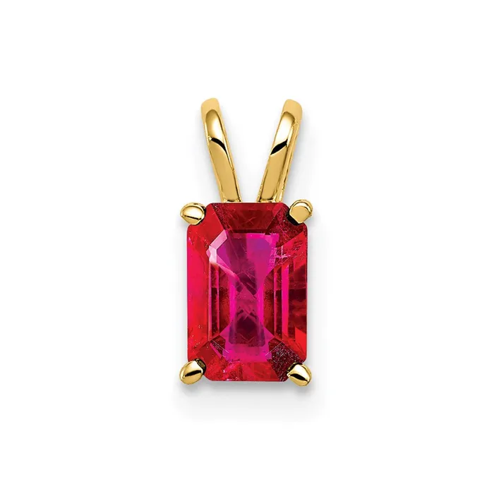 14K Yellow Gold 6x4mm Emerald Cut Ruby pendant Goldia Necklaces