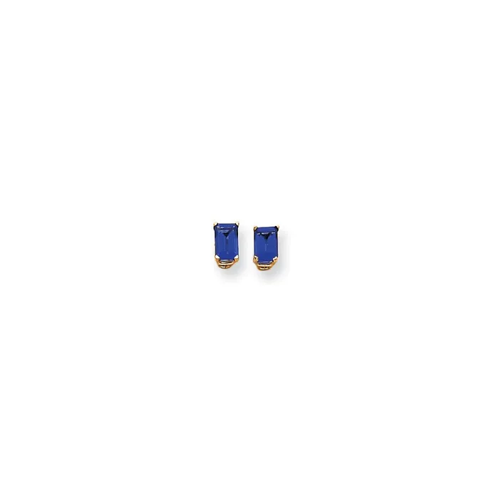 14k Yellow Gold 6x4mm Emerald Cut Sapphire Earrings Goldia Earrings