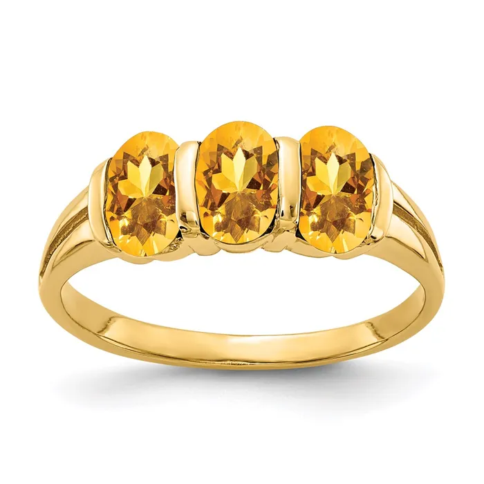14K Yellow Gold 6x4mm Oval Citrine Checker ring Goldia Rings